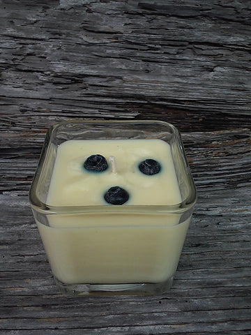 Small white candle with wax berries